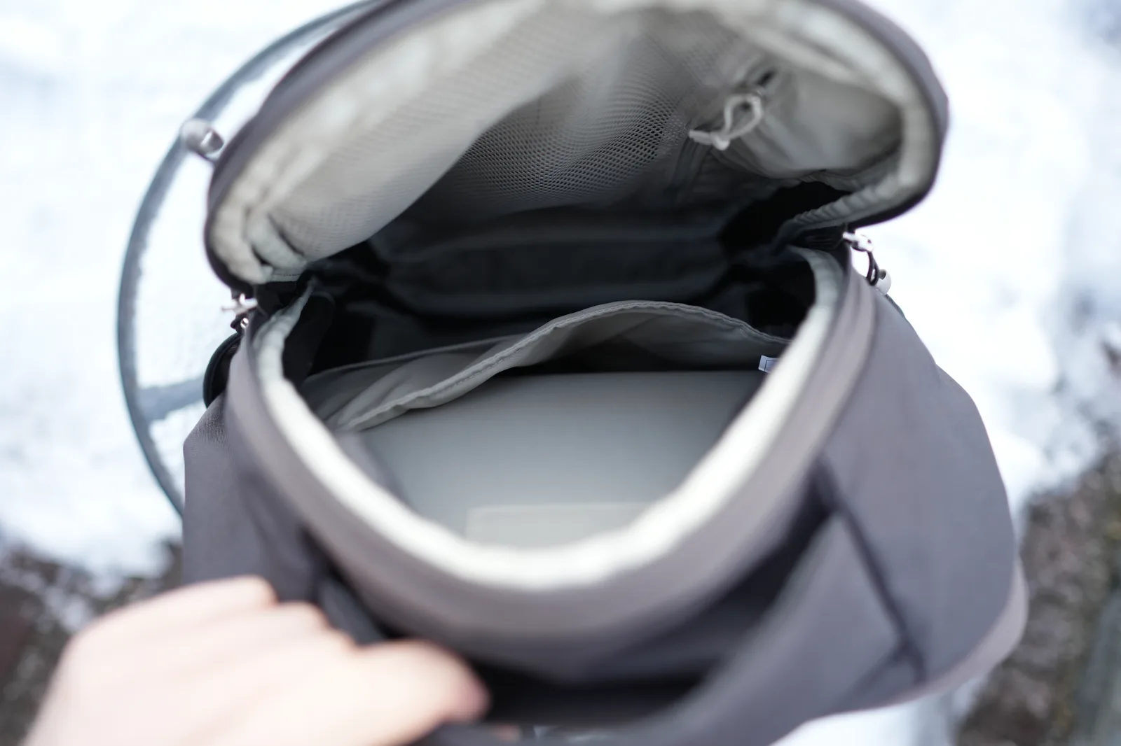 Osprey Daylite 26+6 main compartment opened from the top showing internal organization