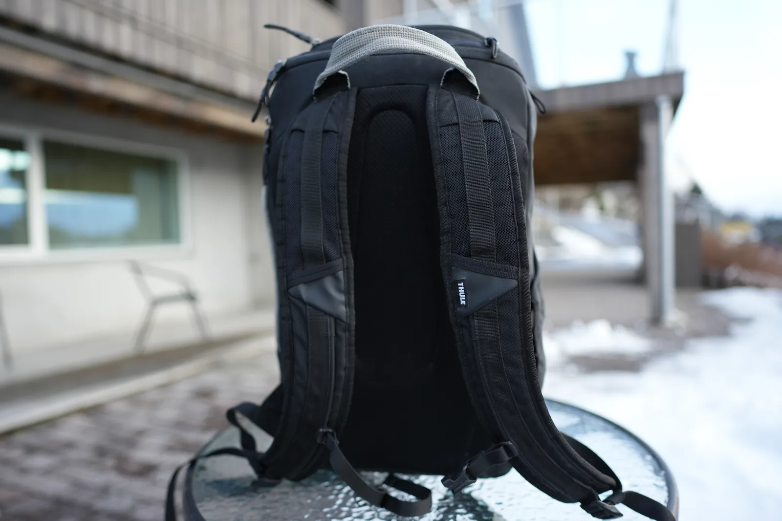 Thule Chasm 26L back panel with contoured shoulder straps and breathable padding